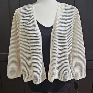 Alfani Ivory Open-Front Striped Knit Cardigan